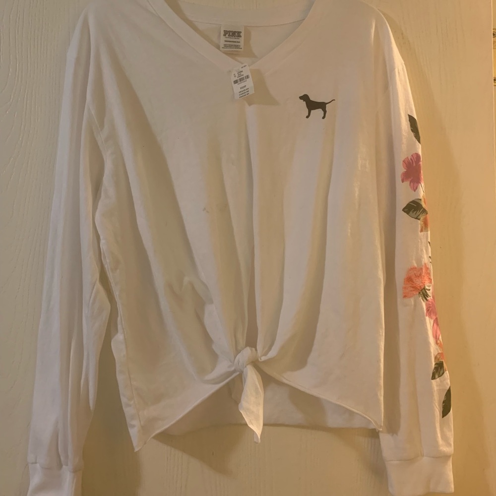 PINK long sleeve tie crop top
